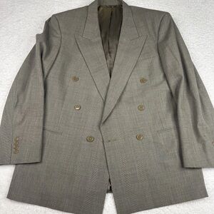 Christian Dior 40R Wool Double-Breasted Tan Glen Check Plaid Blazer Jacket
